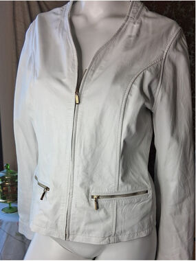 Women’s White Zip-Front Leather Jacket
